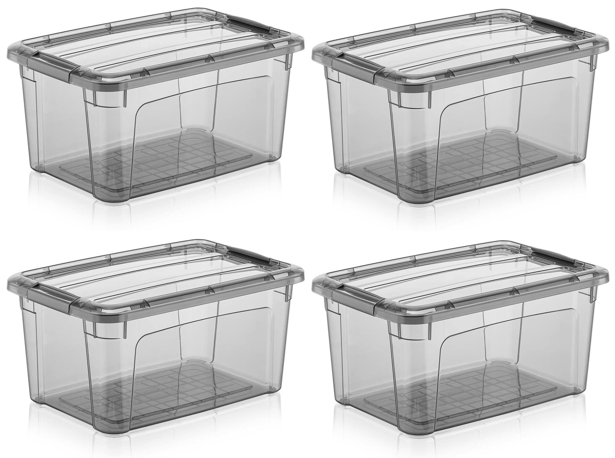 Muddy Hands Pack of 4 - Heavy Duty 5.7 Litre Small Plastic Storage Boxes with Lids Clip Locking Stackable Container