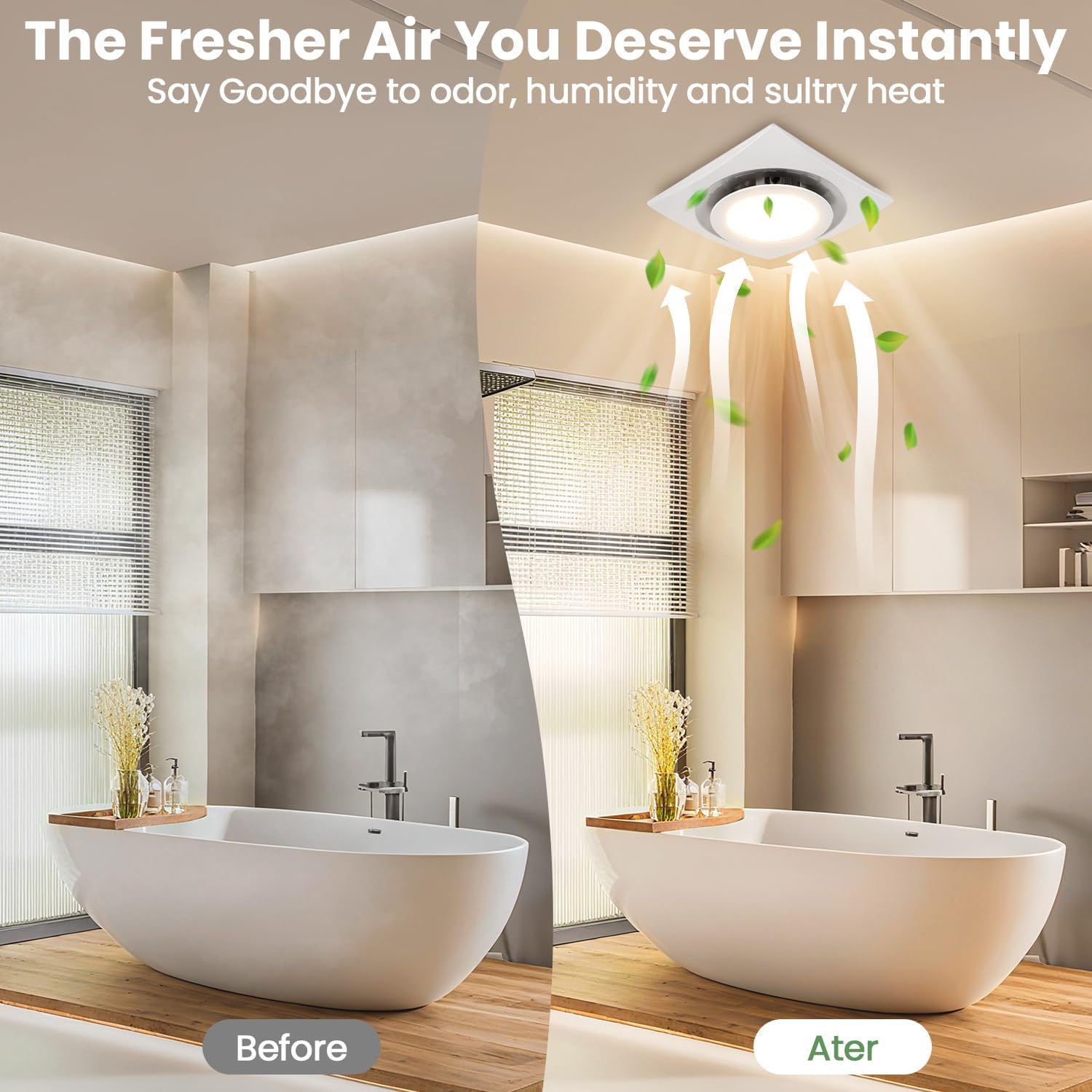 10 Inch Bathroom Exhaust Fan with Light, 110CFM Vent Fan with Light 3000K, 15W Round Quiet Bathroom vent with Lever Wire Connectors&Duct