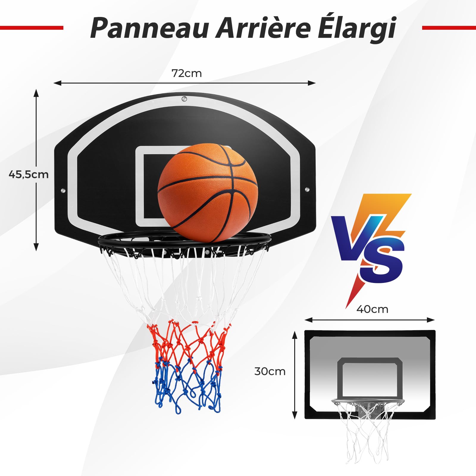 COSTWAY Panier de Basket Mural 43 cm avec Panneau Incassable, Panier Basket-Ball avec Filet Toutes Saisons Accessoires Complets, pour Enfants Adolescents Adultes, 72 x 45,5 cm, Noir+Blanc