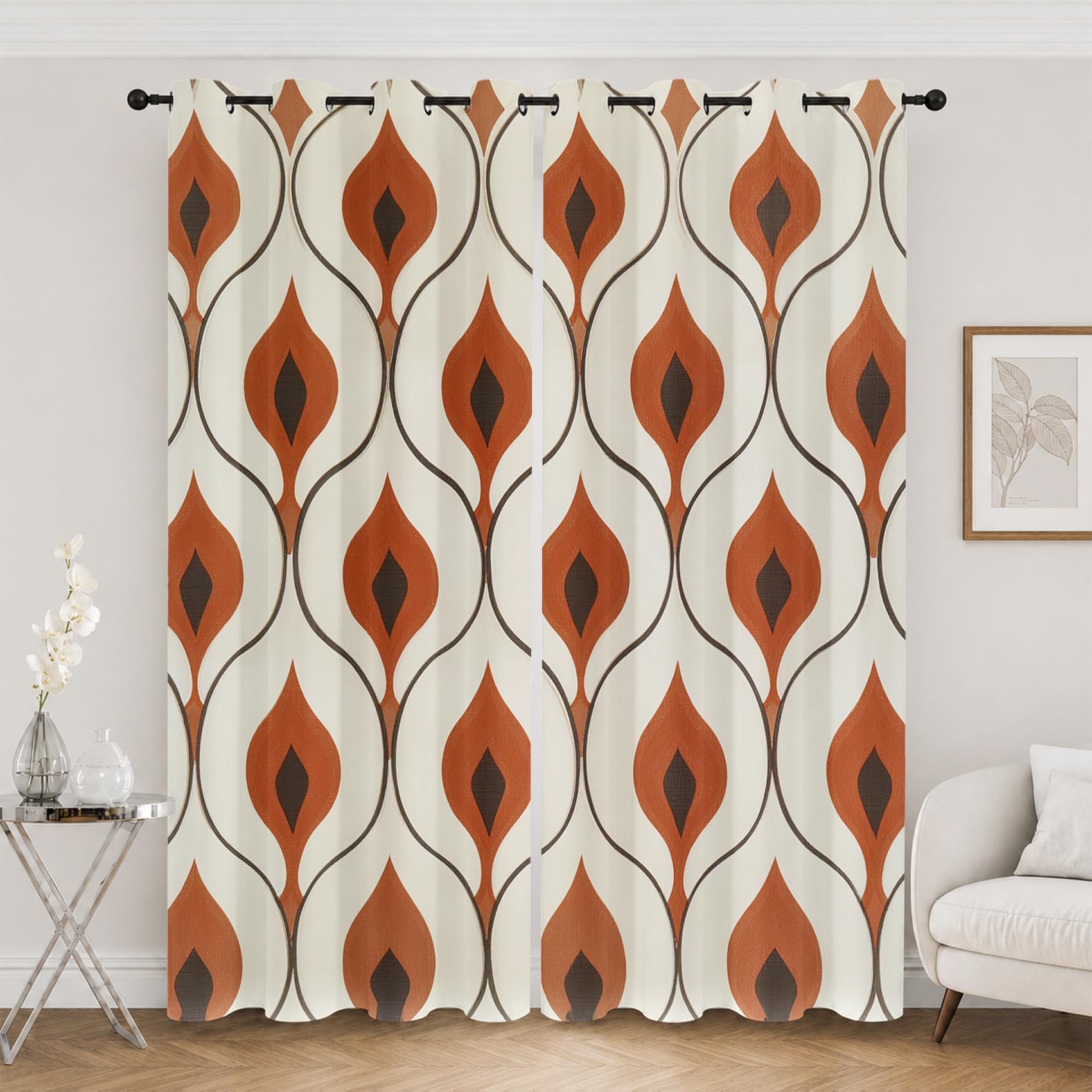 Géométrique Rideaux, Milieu du Siècle Motif Rideau Occultant | pour Salon et Chambre, Rideau Opaque à Oeillets, Isolant Thermique Lot de 2 Rideaux et Draperies Intérieur 117L X 229H cm