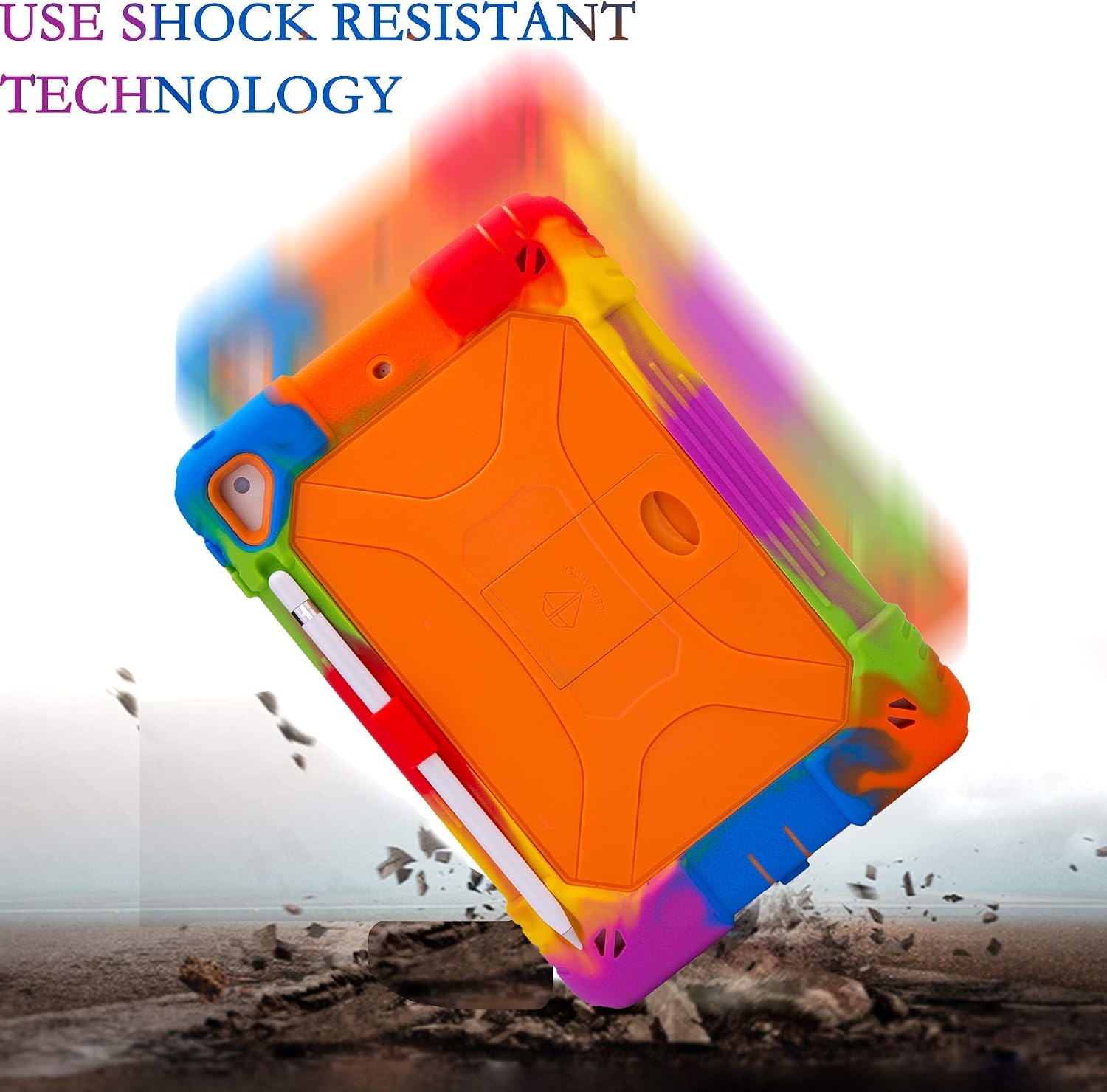 ACEGUARDER New iPad 9.7 Case 2018 (6th Gen)/2017 (5th Gen), iPad Air 2 Kids Case Rainbow Series,Shockproof Heavy Duty Silicone Protective Cover with Kickstand (Rainbow Orange)