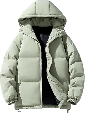 Mens Thicken Puffer Jacket Long Sleeve Full Zip Warm Winter Coats Slim Windproof Insulated Quilted Puffy Jackets
