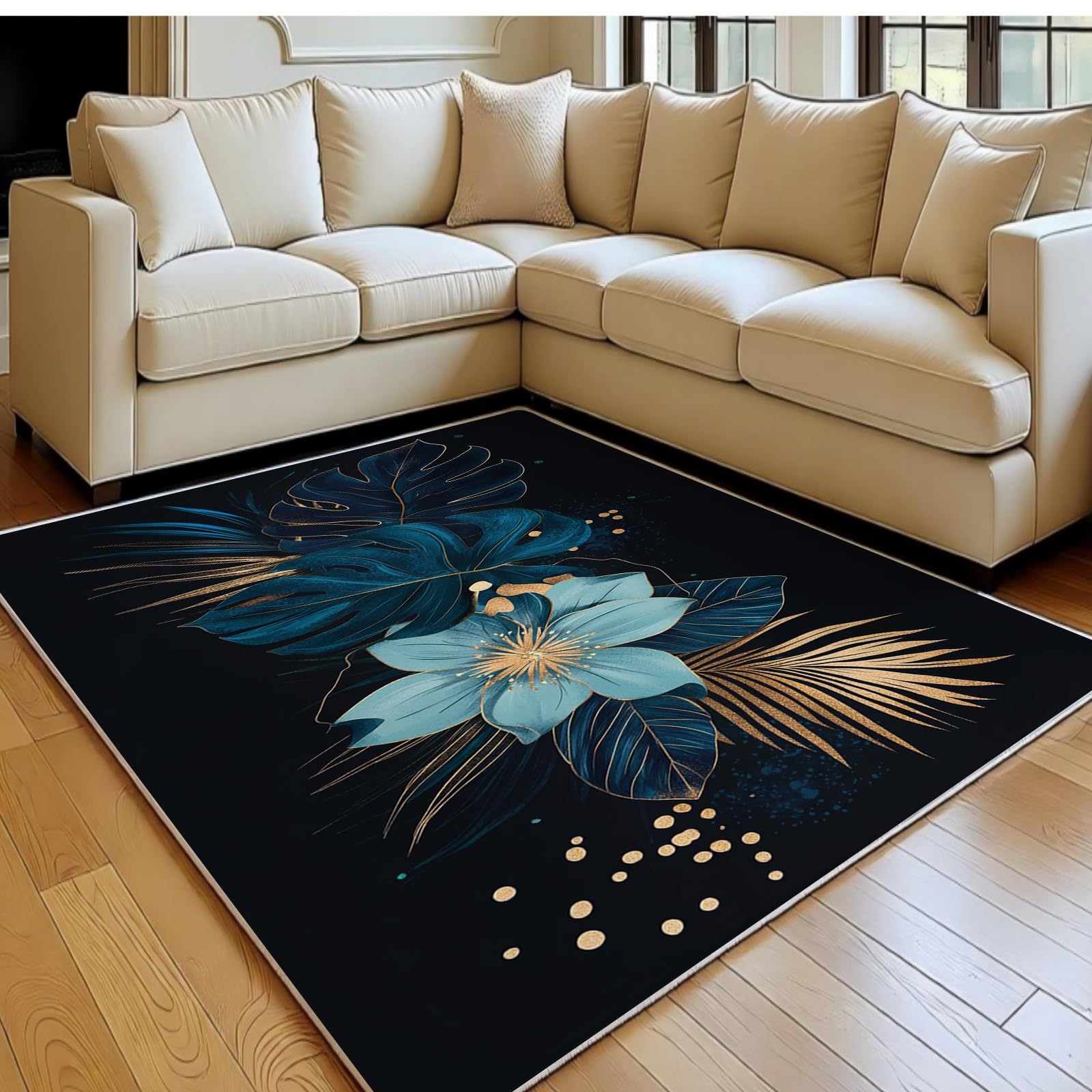 Grand tapis de salon éléments tropicaux pour chambre garçon