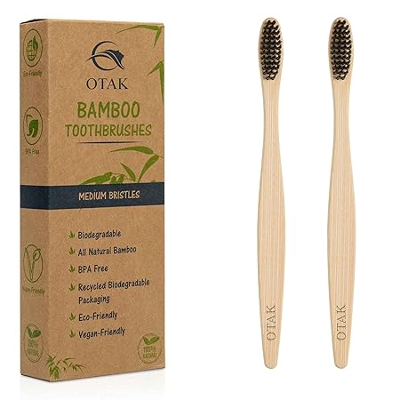 Bamboo Toothbrush with Ultra Soft Bristles - Antibacterial And Biodegradable Bamboo Handle Natural Wooden Eco Friendly Toothbrush for Adults Kids Set of (PACK OF 2)