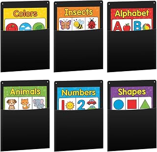 Fuutreo 6 Pcs Black Plastic Wall Pockets 12.6" x 9.4" File Holder