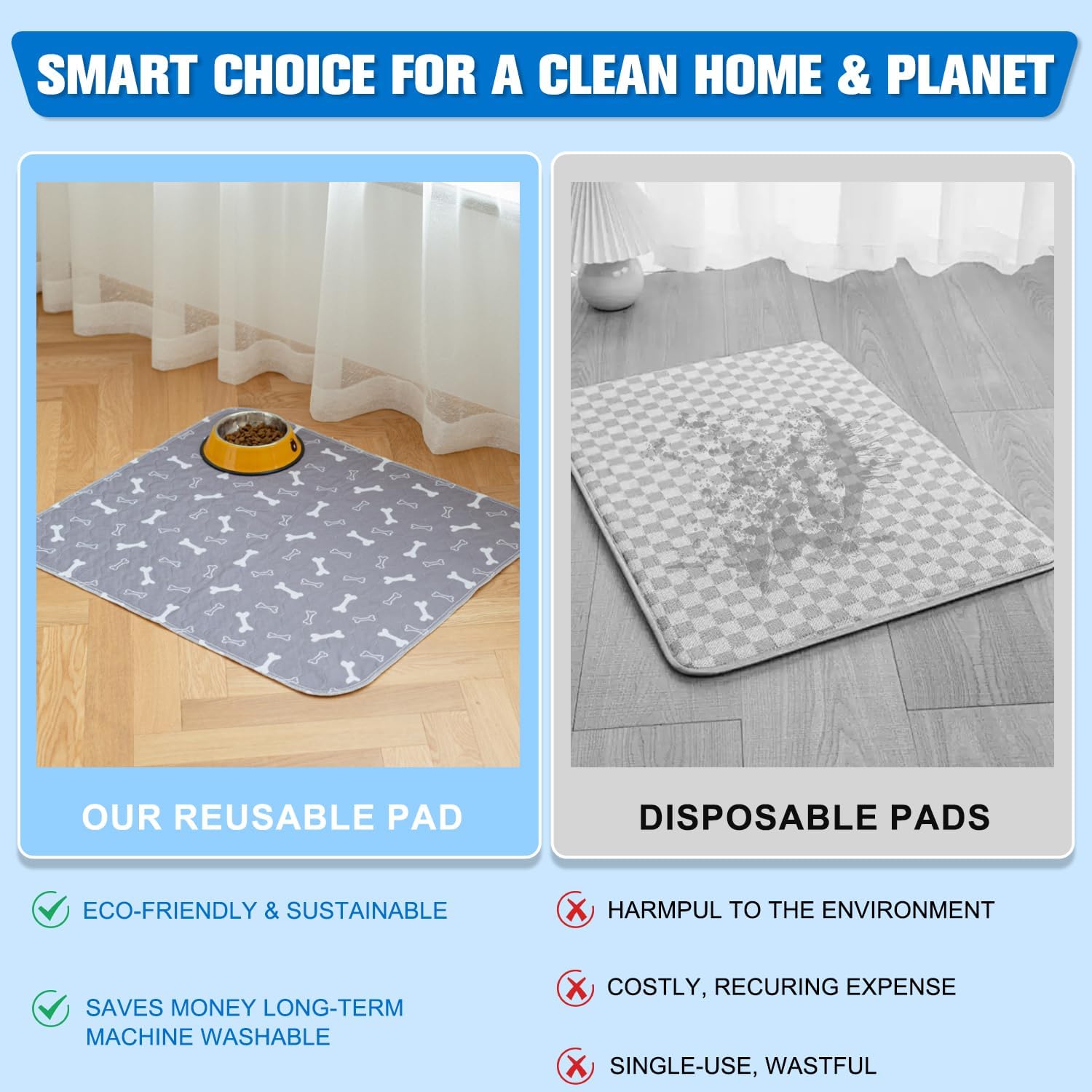 Puppy Pads with Pheromones, Reusable Puppy Pads Washable for Dogs & Cats, Absorbent and Durable, Leak-Proof & Anti-Slip Pet Training Pads for Home & Travel (M 28×31in)