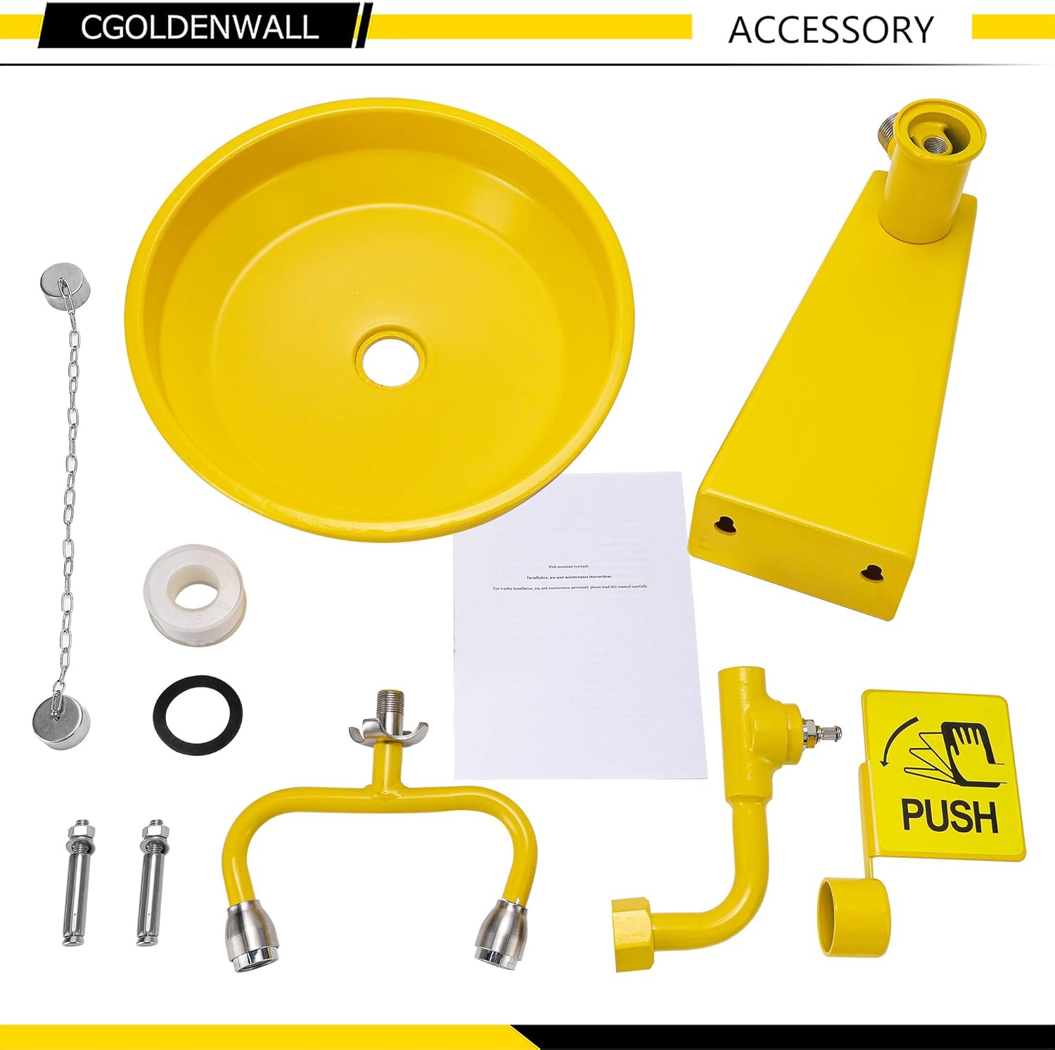 Hottest Sales CGOLDENWALL Eyewash Station Wall Mounted Eye Wash Emergency Eye Face Washing Station with Dual Aerated Spray Heads 304 Stainless Steel Yellow ABS Coating Best Seller CGOLDENWALL Eyewash Station Wall Mounted Eye Wash Emergency Eye Face Washing Station with Dual Aerated Spray Heads 304 Stainless Steel Yellow ABS Coating