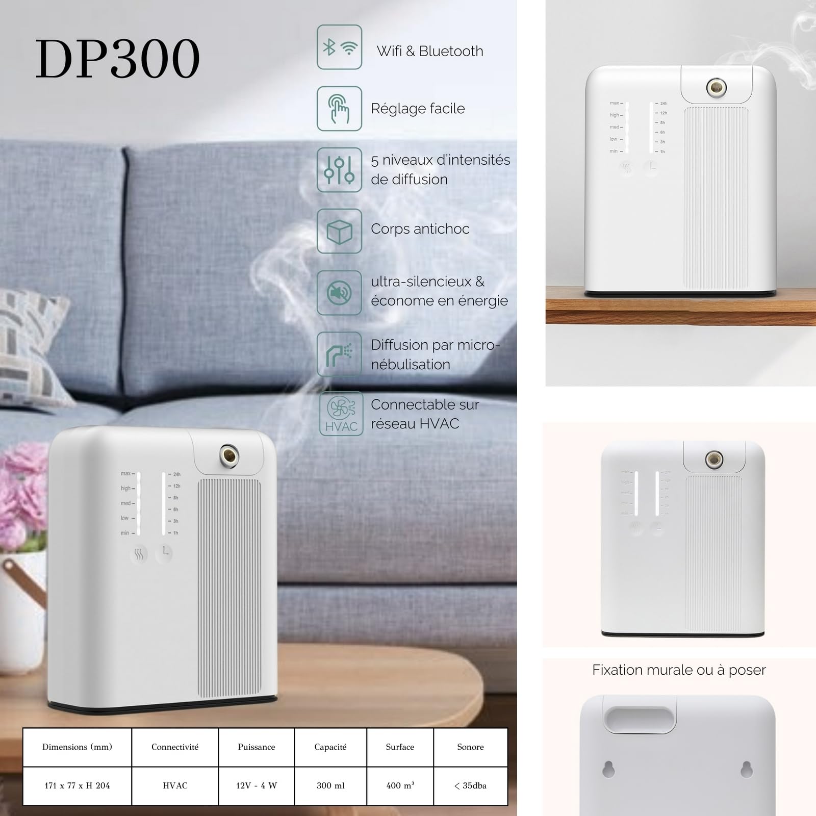 Diffuseur Pro Grande Surface Marketing Olfactif DP300 - Haute Performance, Programmation Flexible pour Espaces Commerciaux et Bureaux - 450m³ - Zen'Arôme