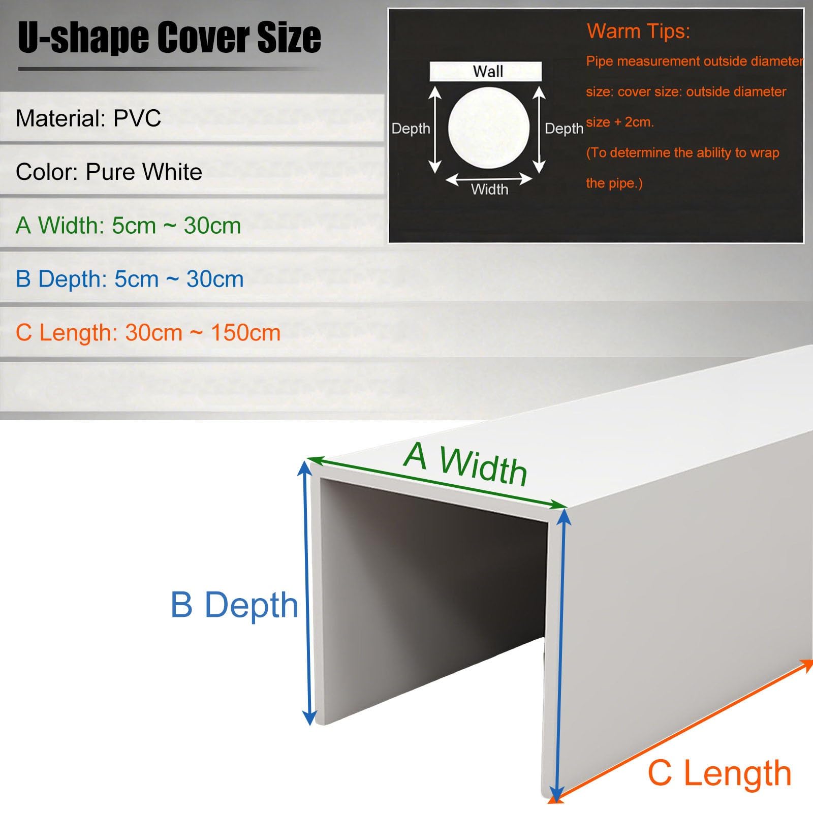 copri tubi Copertura Spegnitubo In PVC Bianco Puro, Copertura A Forma Di U Correttore Per Canalina Installazione Adesiva, Protezione Nascondere(L 110 CM W 15 CM)
