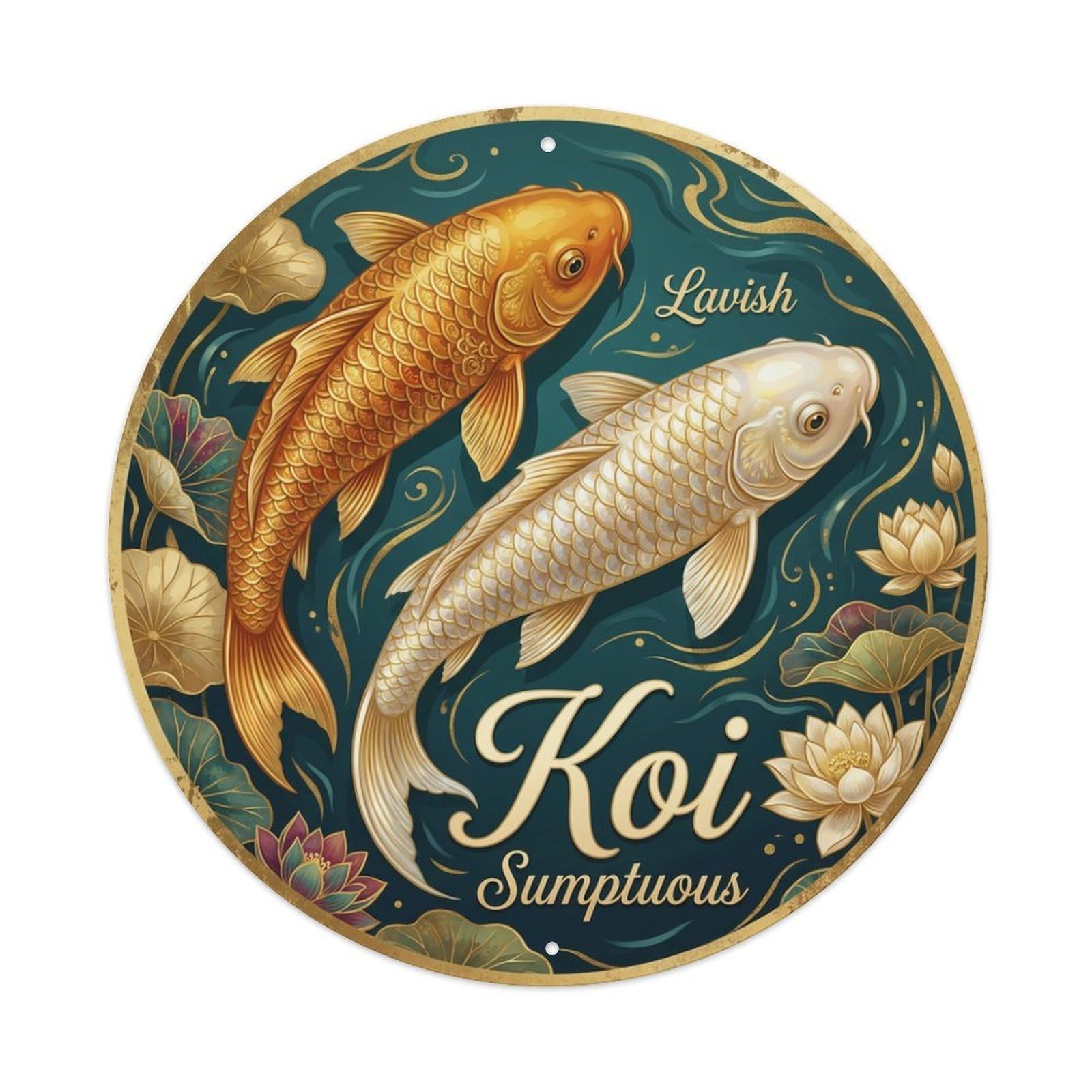 Tgrcjimh Style Metal Tin Sign Koi Fish Rich Opulent Waters