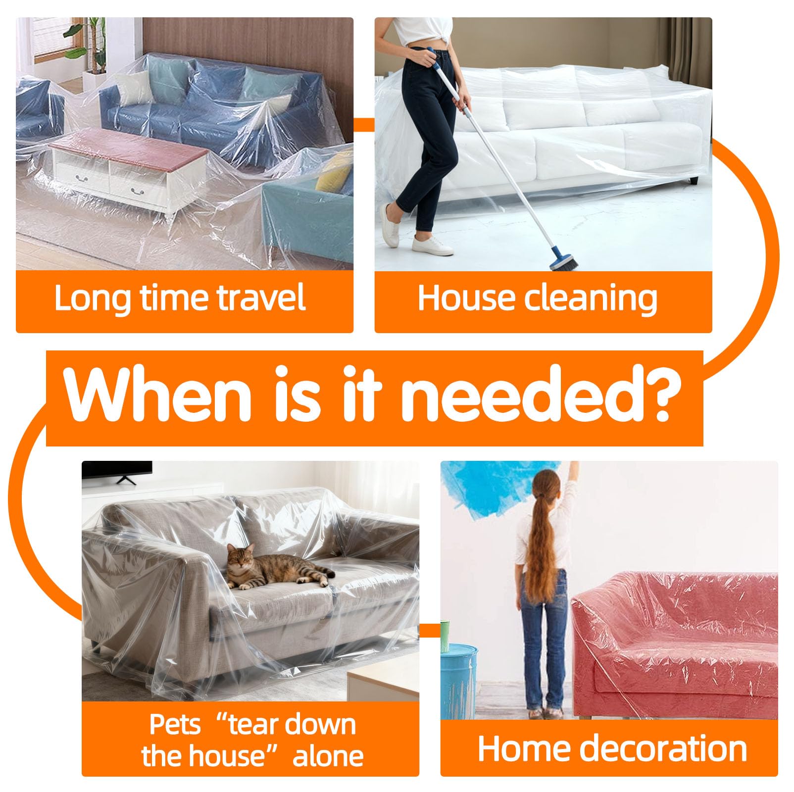 2Pcs 240*240cm Funda Muebles Plástico, Fundas Transparente Antipolvo, Protector Sofá Impermeables, Cubierta Extra Grandes Resistente, Protección Cubrir Película, Láminas Almacenamiento Móvil