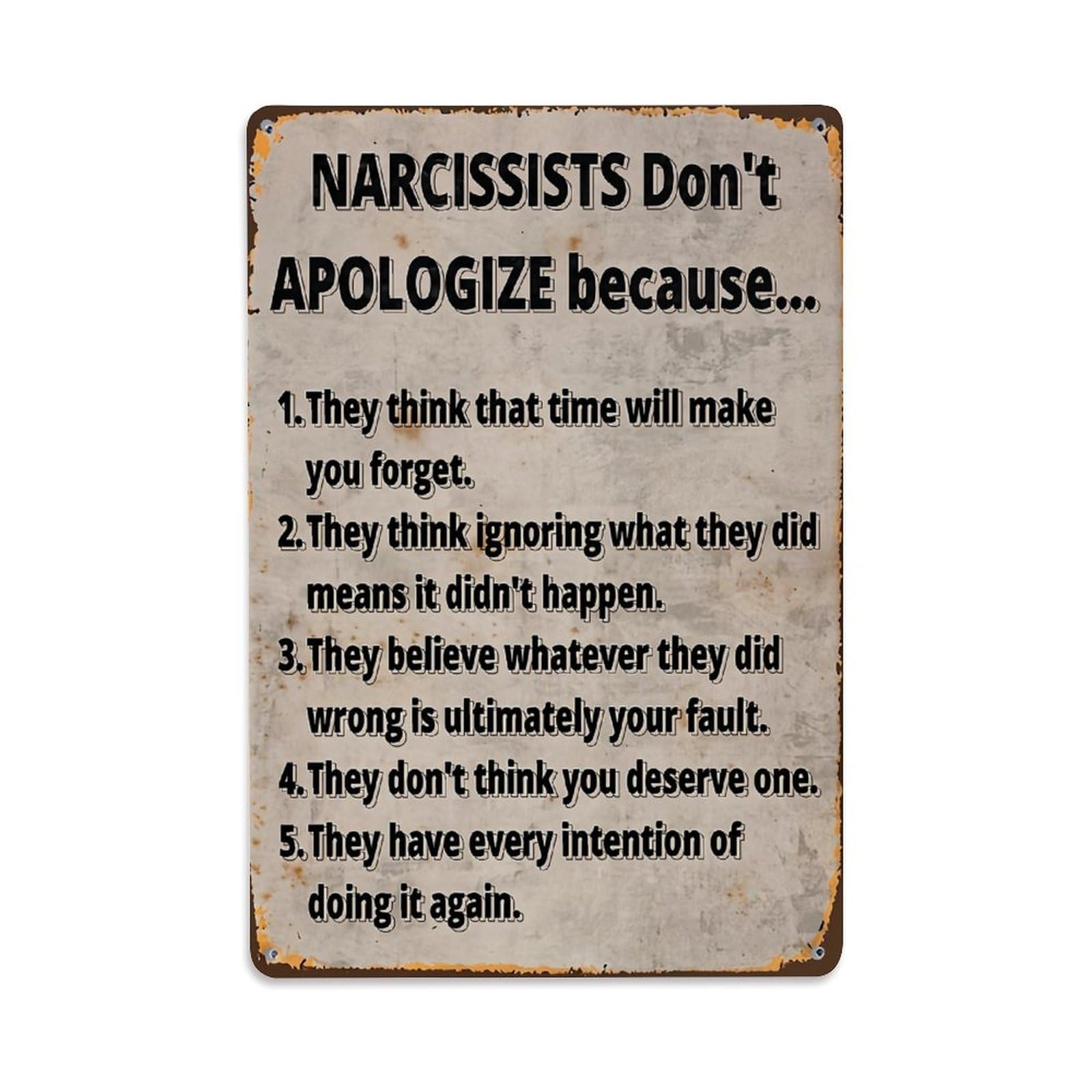 Jdyaojiesheng Vintage Narcissists Don't Apologize Because Tin Sign Retro Metal Wall Decor Metal Poster, Home Bar Garage Farmhouse Cafe Wall Art Decoration 8X12inches