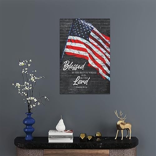 Miniatura 6 de Arte de pared con la bandera americana, arte retro de la bandera estadounidense, decoración de pared de la antigua nación bendecida, arte de pintura