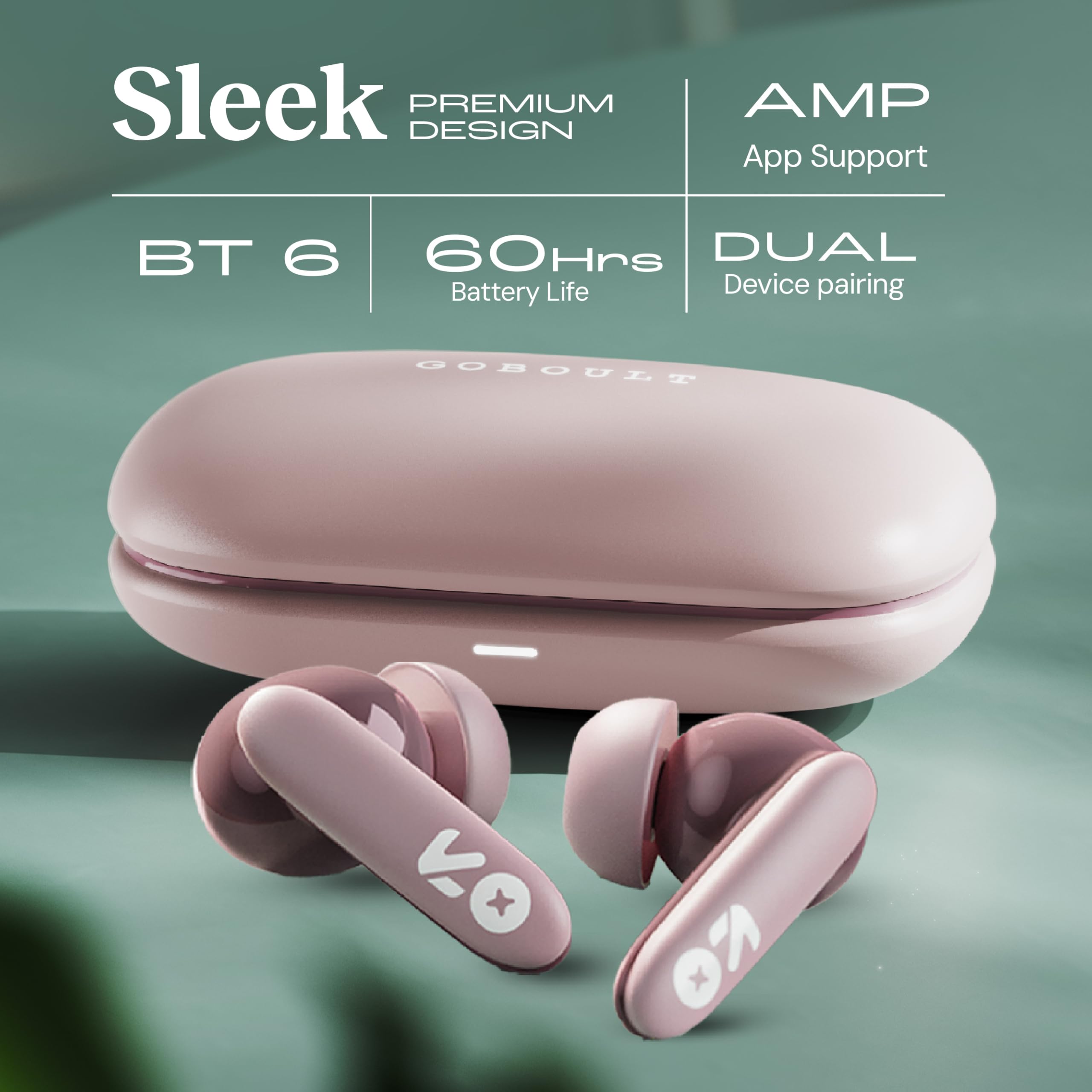 GOBOULT Y1 v2.0 Ear Buds Wireless with 60H Playtime, Zen Quad Mic ENC, 45ms Low Latency, Touch Contorl, Dual Device Pairing, Bluetooth 6.0, 13mm Driver Earbud TWS Wireless Earphone (Electric Pink) — Amazon image 2
