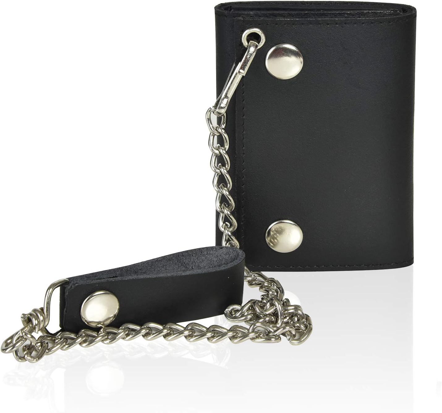 Leatherboss Genuine Leather Men Trifold Biker Chain Wallet Credit Card Holder for Motorcycle Bikers Truckers, Black - Image 2