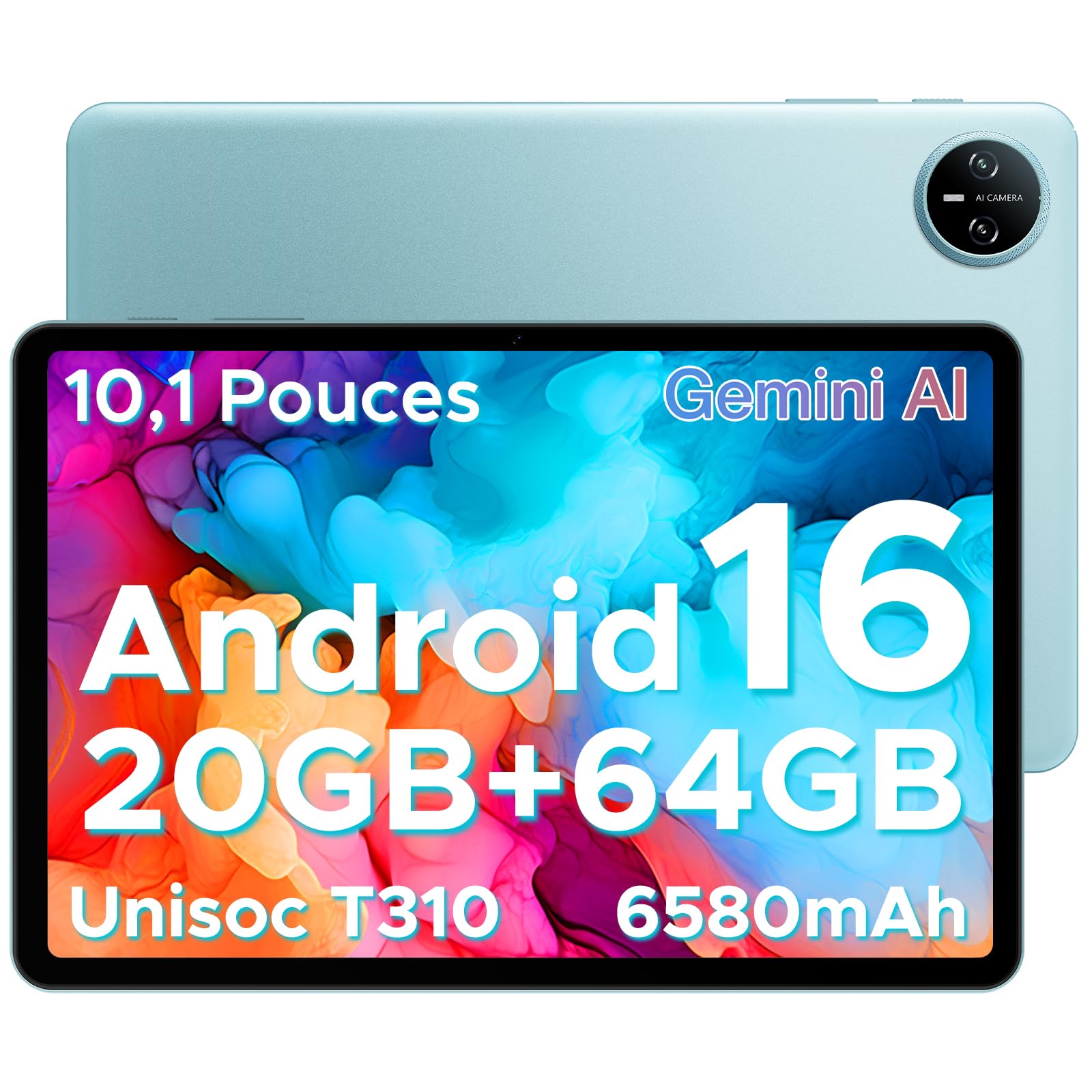 DOOGEE Tab A9 Android 16 Tablet 10 Pollici, 20GB RAM + 64GB ROM (TF 2TB), 6580mAh Batteria, 5G WiFi, 1280 * 800 IPS, BT5.0, 5MP+8MP, Tablet in Offerta gaming Unisoc T310 Quad Core/OTG/Face Unlock