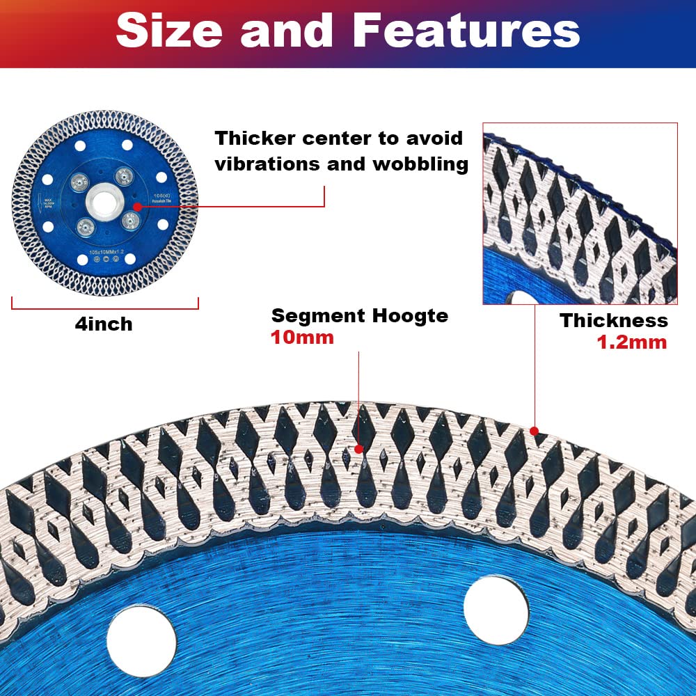 Diamond Cutting Disc 105mm X M14 Thread,Turbo Tile Cutting Disc for Ceramic,Granite,Marble,Dekton,Tiles & Bricks - Image 4
