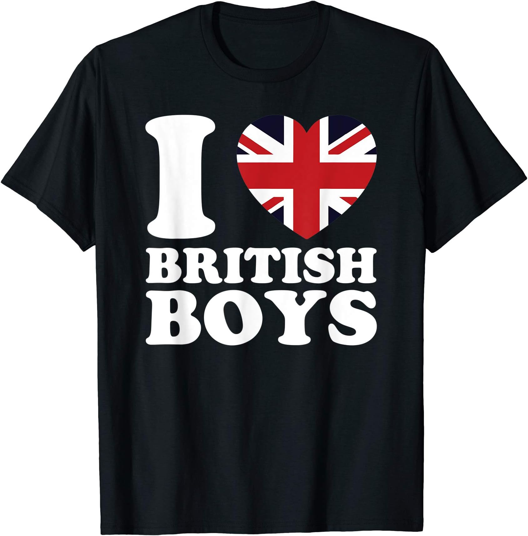 I Love British Boys UK Union Jack Heart Flag Novelty Humor T-Shirt