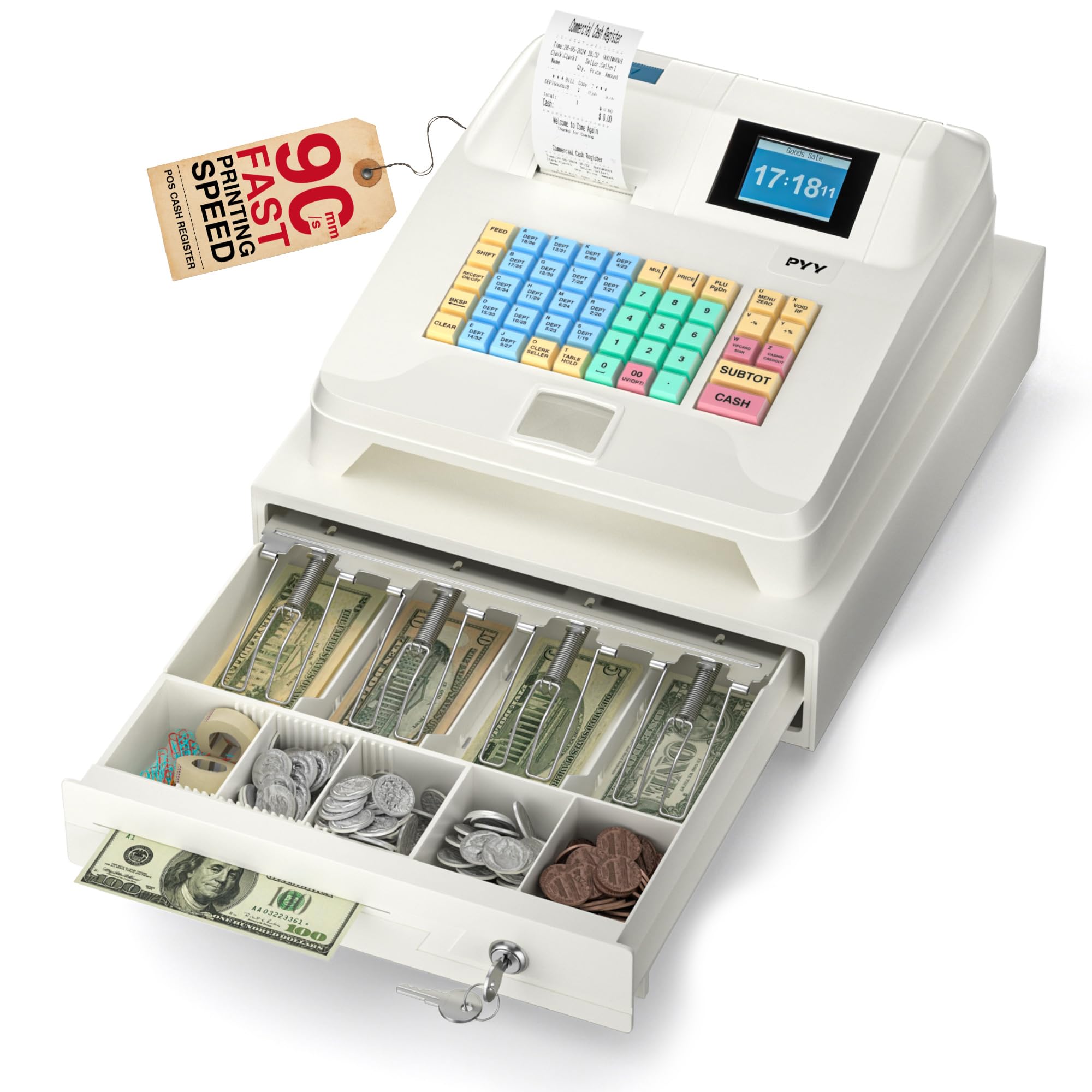 PYY Cash Register for Small Businesses Caja Registradora para Negocio | Digital Dual Screens, 4 Bill 5 Coin Large Locked Drawer Cashier Box, Commercial Electronic Cashing System Restaurant Stores