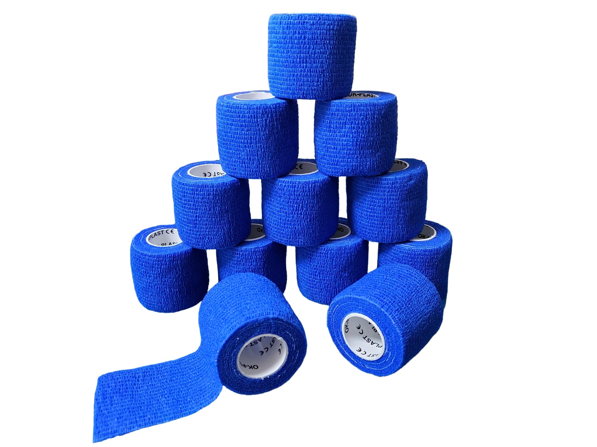 Ok-plast - Lote de 12 tiritas para dedos (5 cm de ancho, autoadhesivas, no se pegan a la piel ni al cabello (5 cm de ancho, 4,5 metros, color azul)