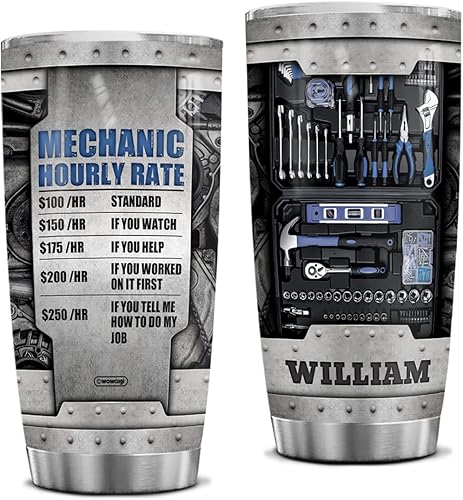 wowcugi Mechanic Gifts - Vaso de viaje personalizado para mecánico, taza de café aislada de acero inoxidable con tapa, 20 onzas, 30 onzas, regalo de