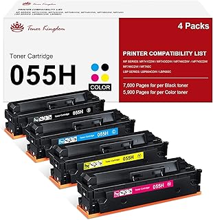 Toner Kingdom Compatible 055H Toner Cartridge Replacement for Canon 055H 055 High Yield Color imageCLASS MF741Cdw MF743Cdw MF745Cdw MF746Cdw LBP664Cdw Toner Printer (Black,Cyan,Yellow,Magenta)