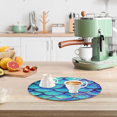 Miniatura 6 de 3 salvamanteles a prueba de calor, escamas de sirena azul coloridas para platos calientes, tejido de hilo de algodón de 15 pulgadas, soporte para