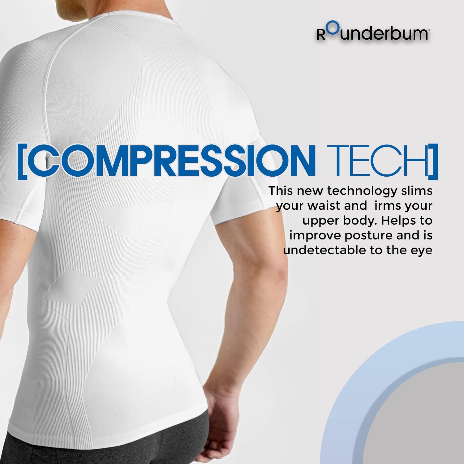 Rounderbum Men’s Compression Tech T-Shirt – Seamless Posture Support & Core Shaping Undershirt, 4 Colors