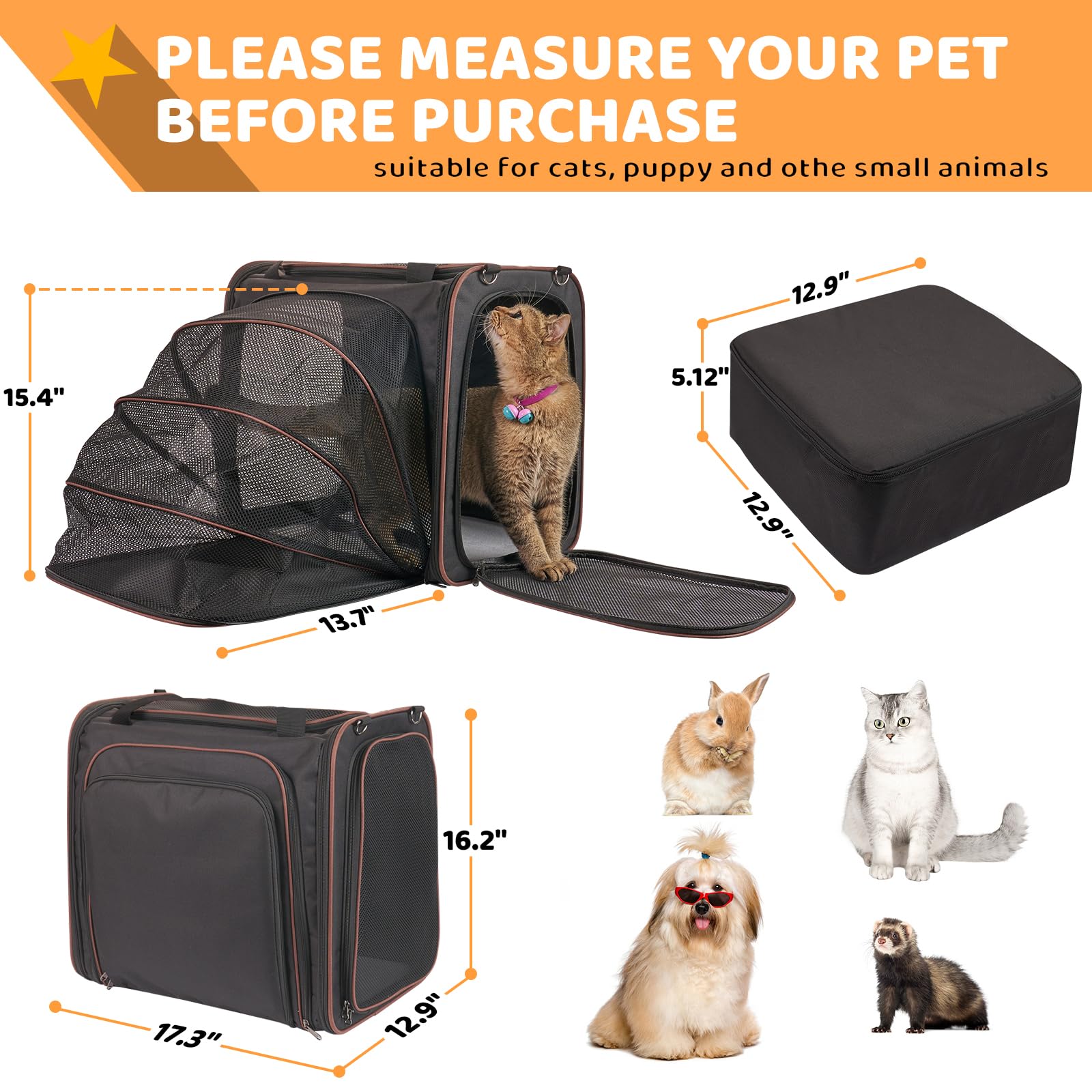 Cat Travel Carrier with Litter Box, Cat Carrier for Car Travel