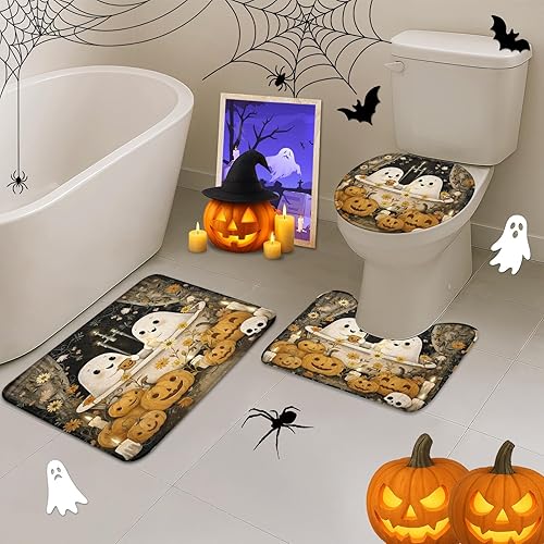 Miniatura 6 de Arttown Juego de cortinas de ducha de otoño con cubierta para tapa de inodoro y alfombras antideslizantes, 4 cortinas de ducha para baño, accesorios