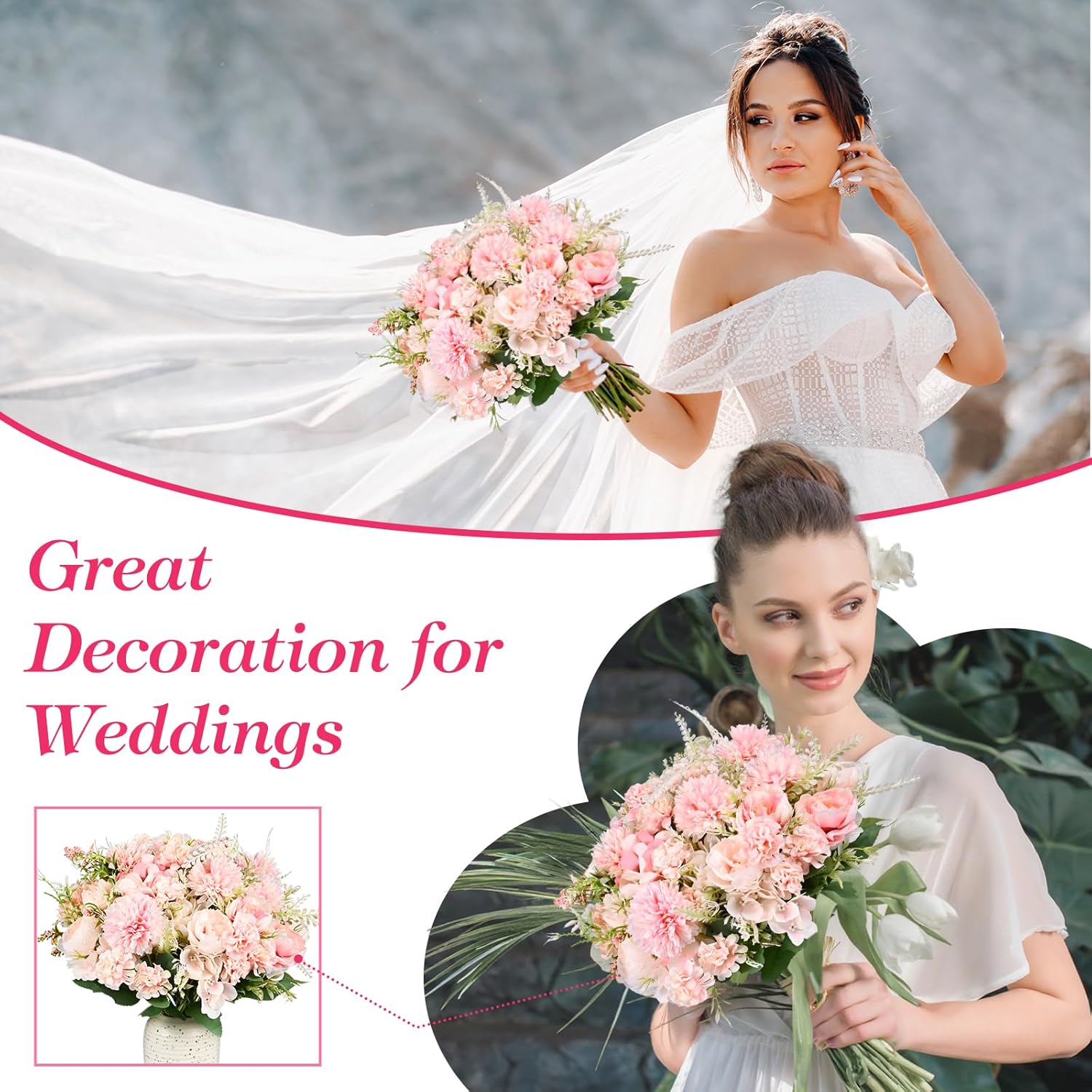 Olgaa 12 Bundles Peonies Artificial Flowers Silk Flowers Fake Peony Bouquet Faux Peonies Flowers Bulk for Wedding Decor Centerpiece Table Decorations (Pink) - Image 7