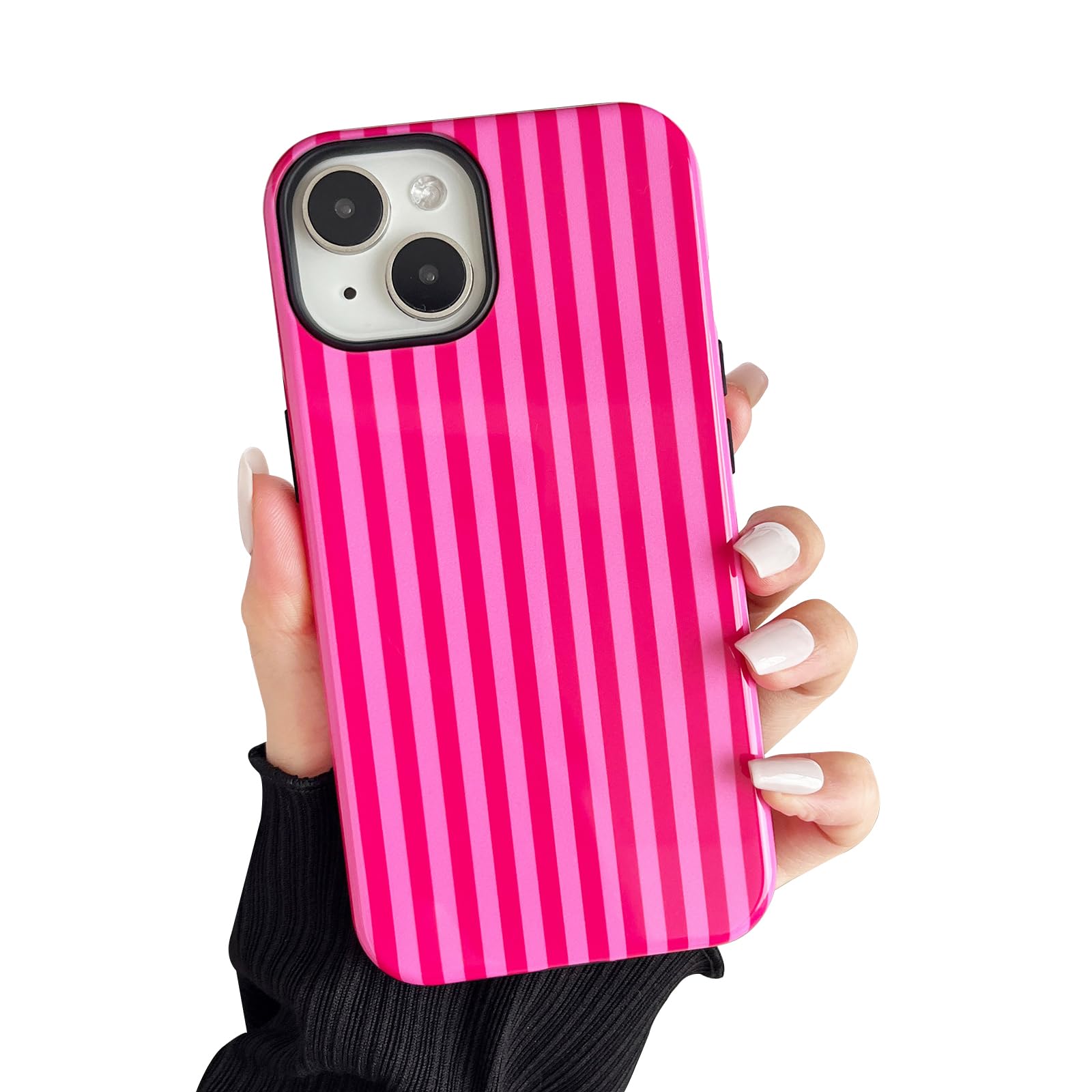 CHEDEMK Compatible with iPhone 13/14 Case, Cute Fashion Aesthetic Striped Pattern Cover for Women, Shockproof Soft TPU and Hard PC Protective Phone