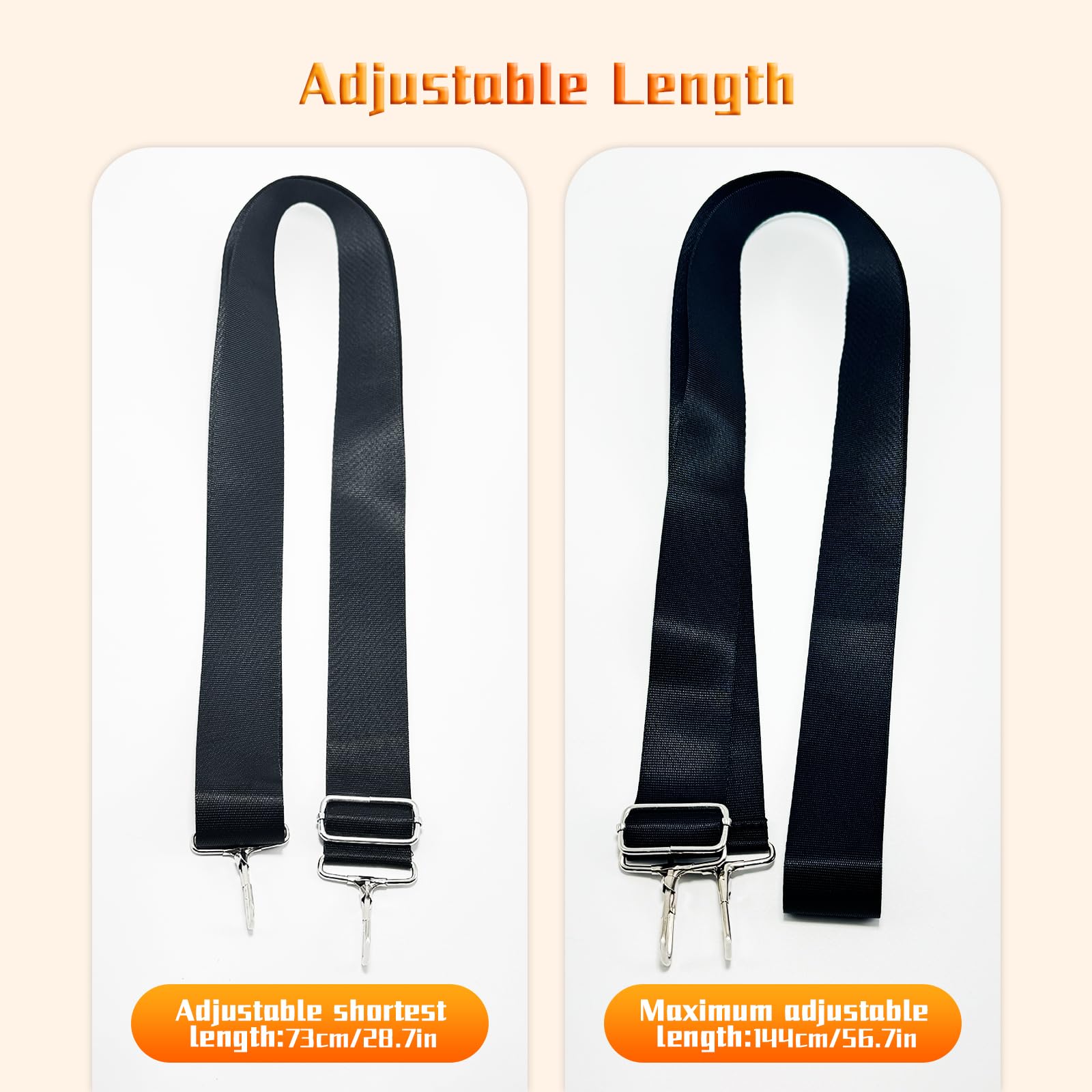 HB Cinghia In Vera Pelle Per Borsa, Regolabile 104-145 Cm, Larghezza 3,8 Cm, Ganci In Ottone, Sostituto Universale, Nero - 2