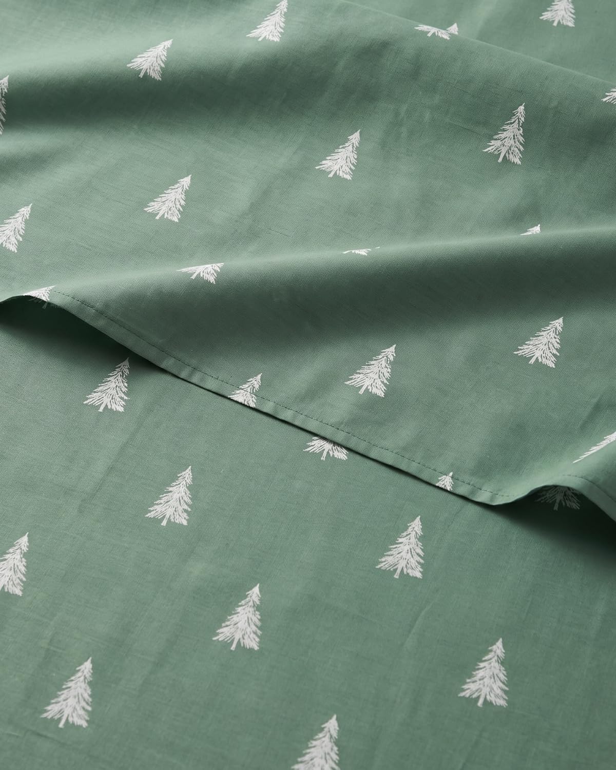 Christmas Sheet Set, Sage Pine Trees, Holiday Xmas Bedding Set - Cal King
