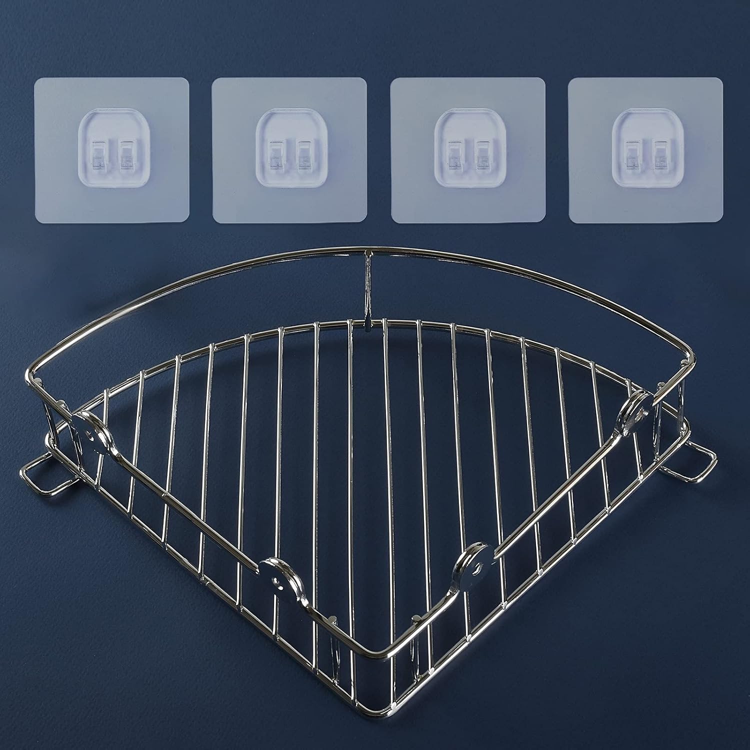 Jetec 8 Pieces Bathroom Shelf Adhesive Hooks Sticker Strong Hooks for Shower Caddy Basket Double Claw Wall Hooks Sticker for Kitchen Bathroom (7 x 7 cm)