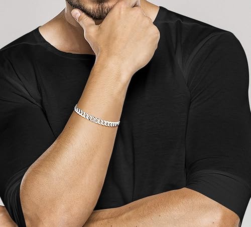Miniatura 3 de Miabella Pulsera de plata de ley 925 italiana de 0.276 in de corte de diamante sólido de eslabones cubanos para hombres y mujeres, fabricada