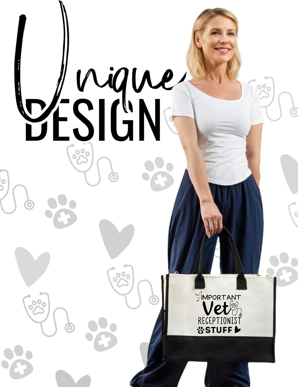 InnoBeta Veterinary Receptionist Gifts Canvas Tote Bag for Women, Bag with Top Zipper Closure and Shoulder Strap, Thank You Gifts for Vet Receptionist, Important Vet Receptionist Stuff