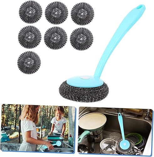 Miniatura 3 de OSALADI 2 juegos de esponjas de limpieza de cepillo de bola de acero inoxidable para ollas y sartenes, limpiador de platos de malla para ollas,