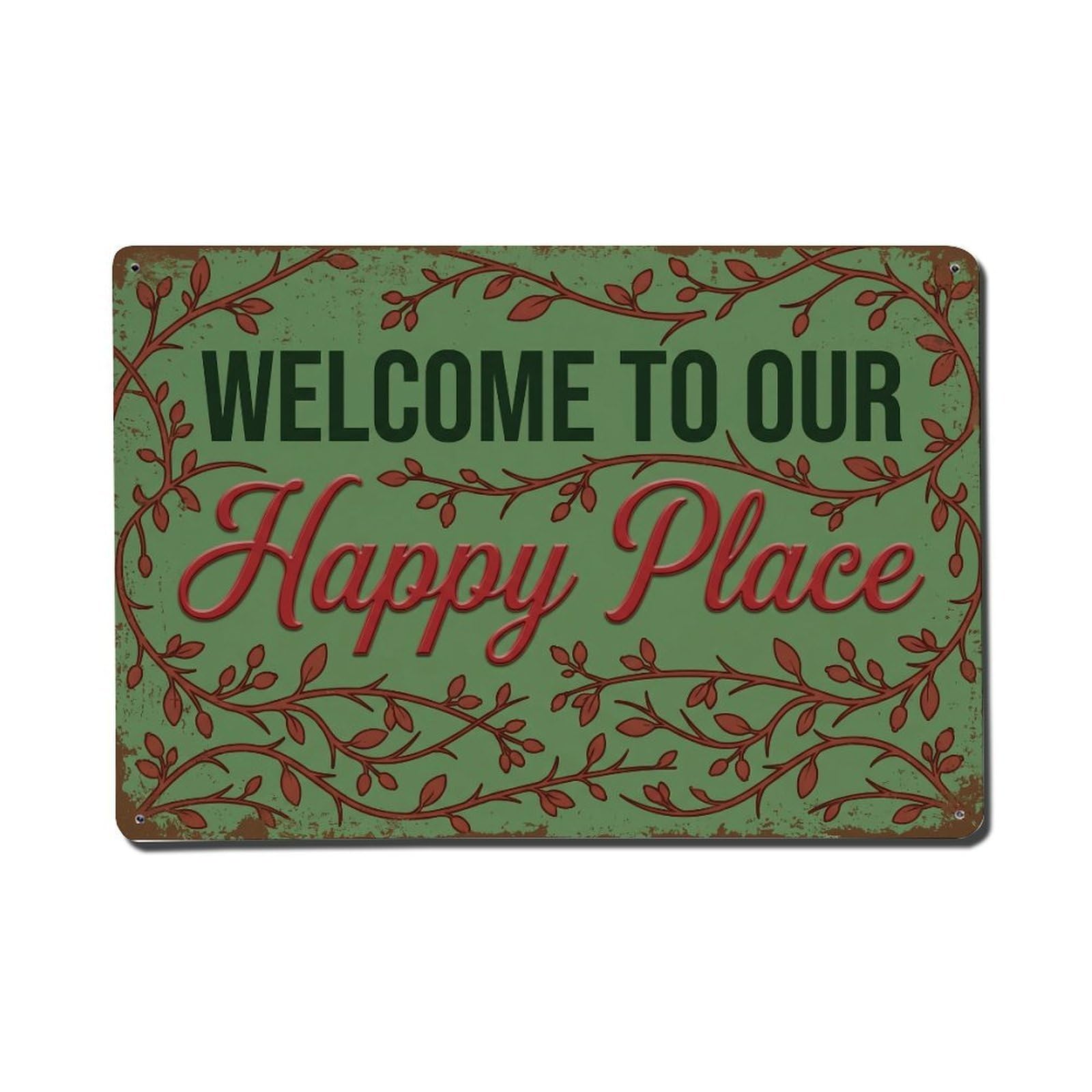 Welcome To Our Happy Place Barberry Hedge 1 Metal Tin Sign Plaque Wall Decor for Cafe, Club Bar, Office, Home Garden Metal Poster 8x12Inch