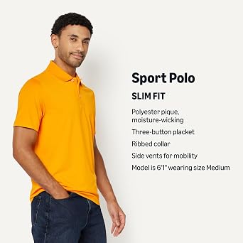 Amazon Essentials Men's Moisture Wicking Golf Polo Shirt, Short Sleeve, Slim-Fit, Quick-Dry, Active Wear