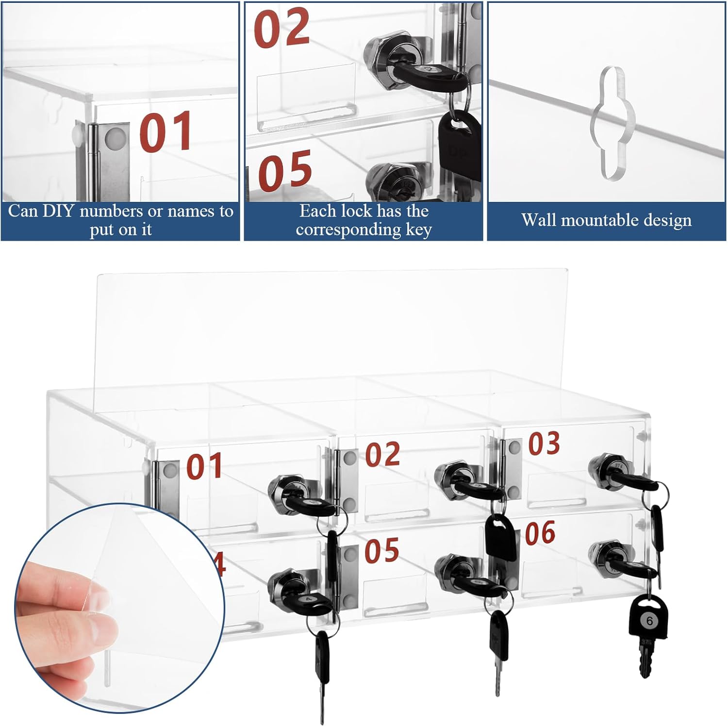 Cell Phone Locker Box 6 Slots Cell Phone Jail Lock Box Classroom Clear Cell Phone Storage Box Wall Mounted Acrylic Cell Phone Storage Cabinet for Classroom Students Office Factory Employees