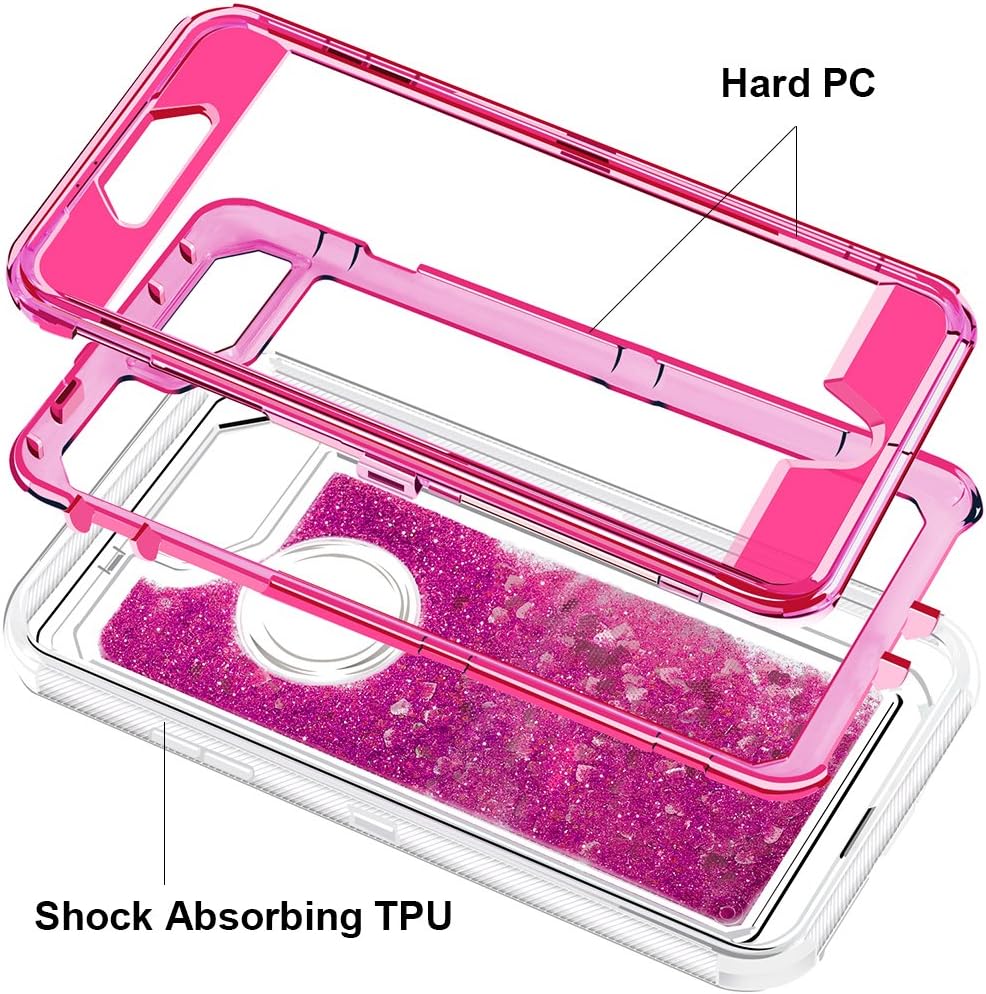 Anuck Case for iPhone 6S Case, for iPhone 6 Case (4.7 inch), 3 in 1 Hybrid Heavy Duty Defender Case Sparkly Floating Liquid Glitter Protective Hard Shell Shockproof TPU Cover - Rose Red