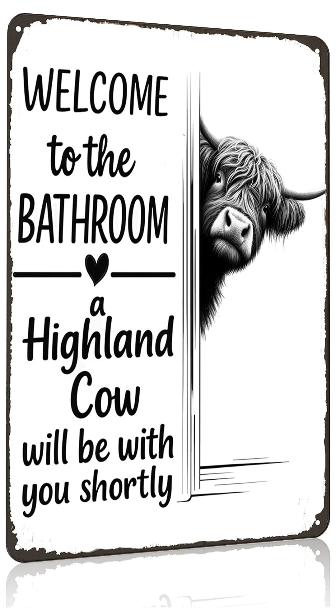 Funnysign Highland Cow Lovers Gifts Welcome To The Bathroom A Highland Cow Will Be with You Tin Sign for Bathroom Toilet Decor 8 X 12 Inch (3838)