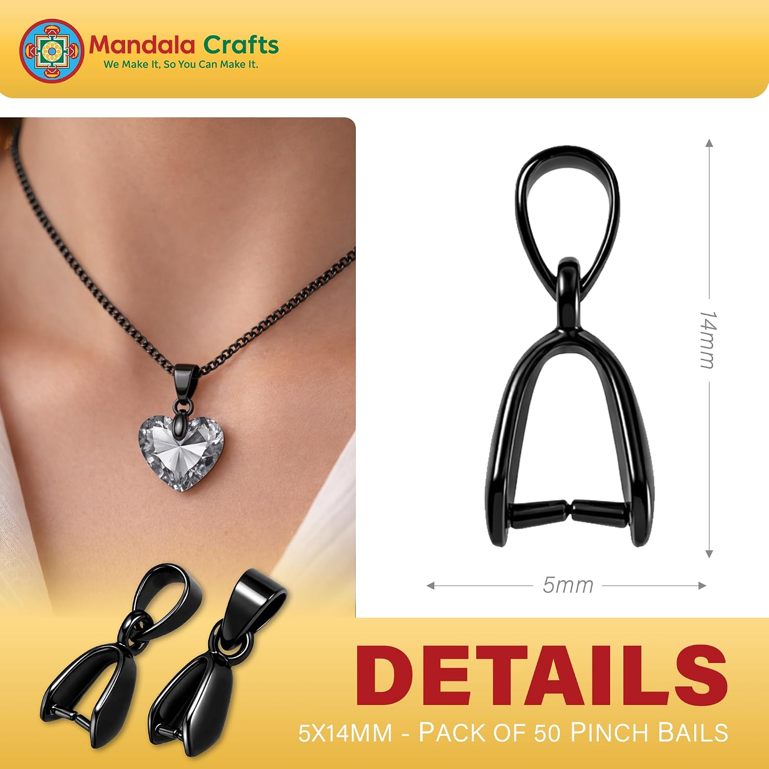 Mandala Crafts 5x14mm Black Pinch Bails Jewelry Findings for Pendants image 3