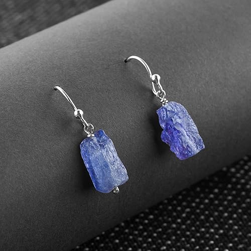 Miniatura 3 de InfinityGemsArt Purple Tanzanite Gemstone Earrings Pair, Natural Raw Crystal, Dangle & Drop, Birthstone, Energy Healing Crystals Jewelry in Rhodium