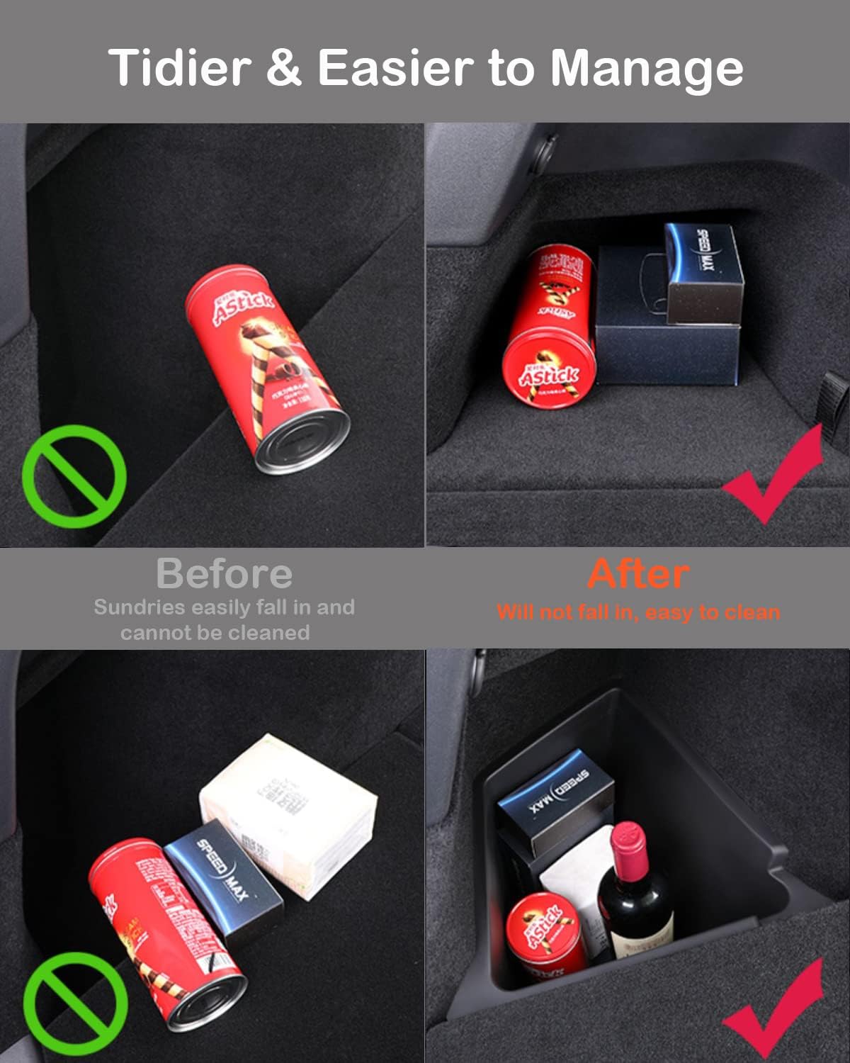 FanpBow 2024-2022 Rear Trunk & Rear Air Outlet Organizer with Lid 5-Seater Latest Version Accessories Trunk Side Storage Bins Box Protector Packets Black