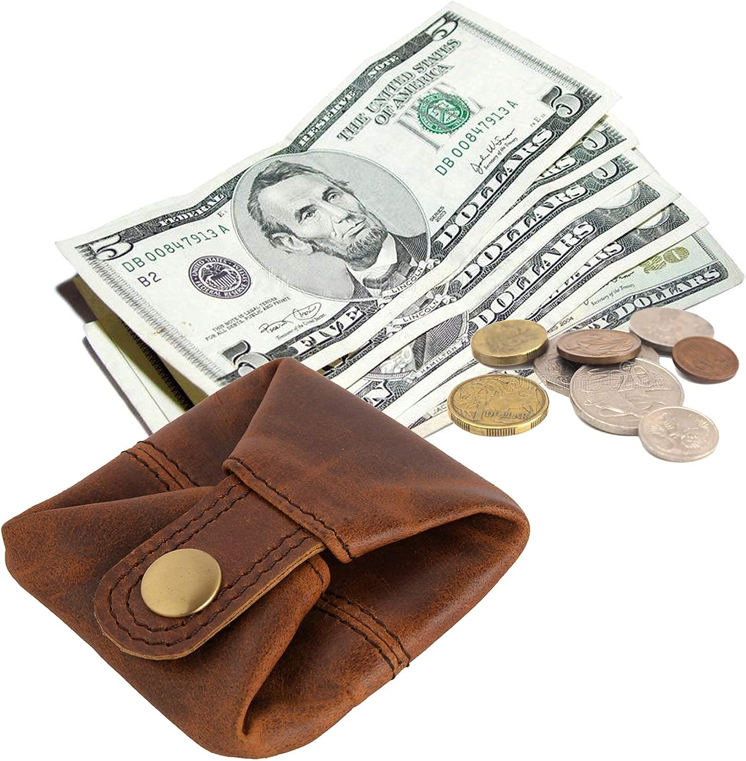 Leather Coin Pouch Change Holder Mini Pocket Wallet for Men Vintage Brown (Pack of 1) - Image 5