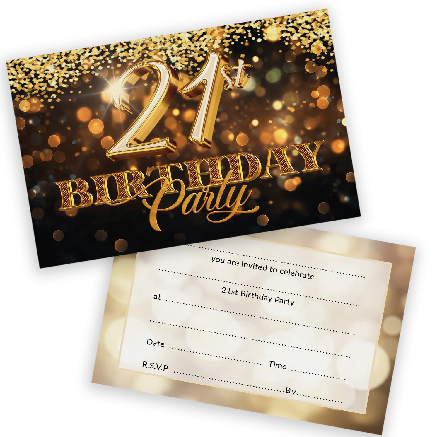 21st Birthday Party Invitations Men Women - Gold Confetti 20 Pack - Adults Birthday Invitations for Friends Family A6 Bday Party Invites Invitation Cards with Folding Envelopes