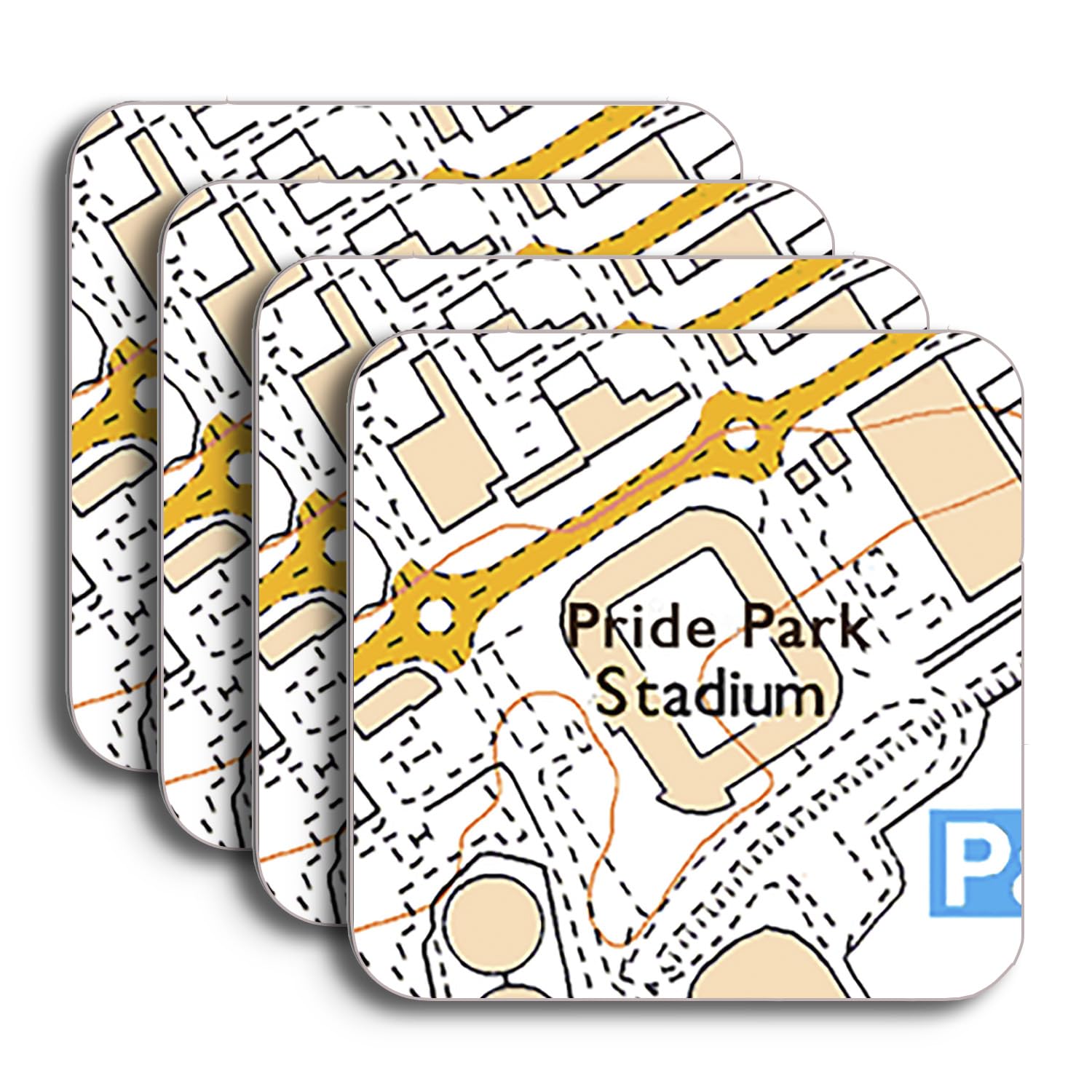 Derby County Football Ground Map Coaster Set, Pride Park Stadium Map Set of 4 Coasters, Coaster Gift Set for Derby County Supporter