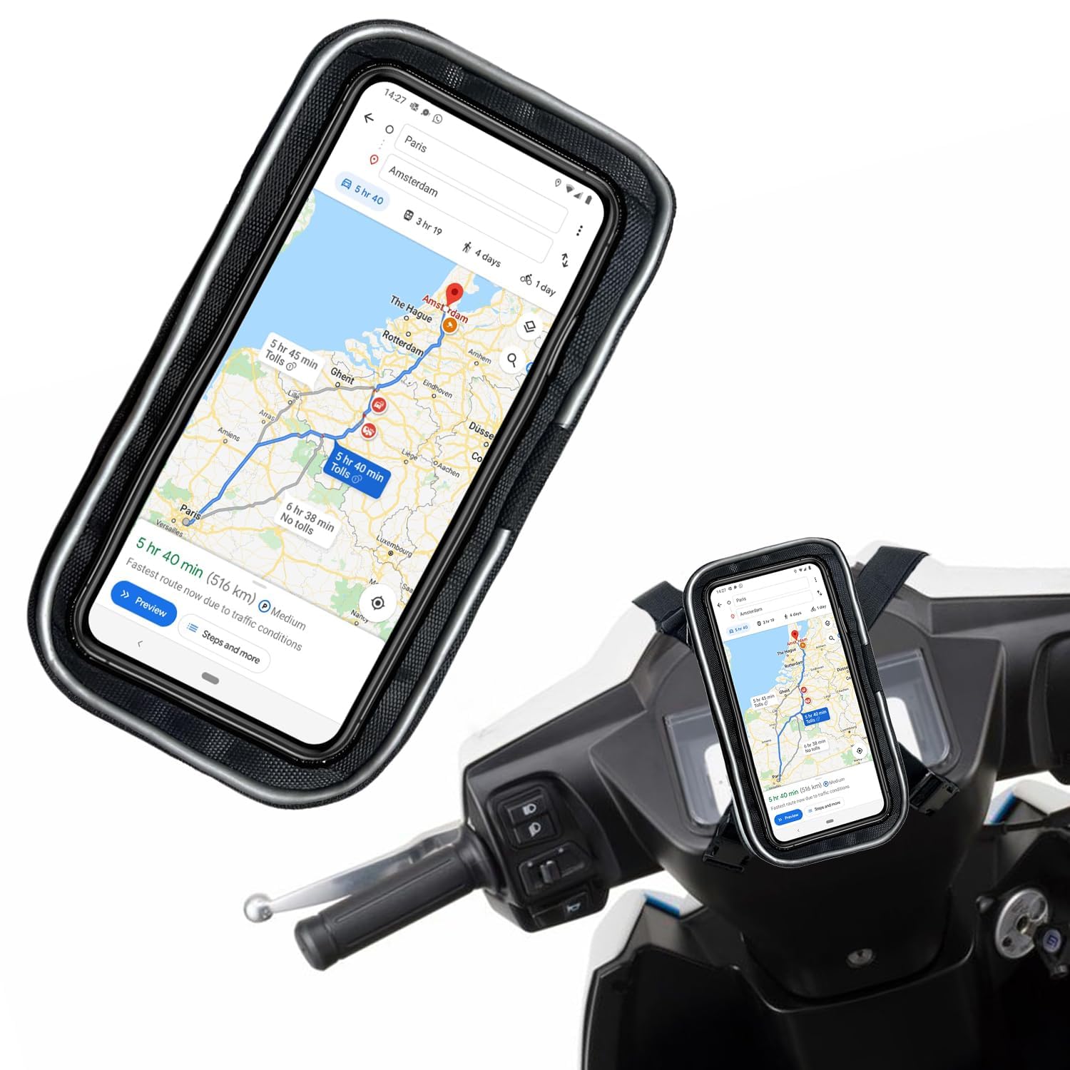 Pivalo 7 Inch Mobile Phone Holder Water Resistant Bike Scooty Motorcycle Pouch Anti Shake Stable Mount with Firm Grip Secure Hold for Maps & GPS Navigation (Pack of 1)